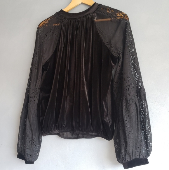 FREE PEOPLE EYELASH BLACK VELVET BLOUSE, M, L - Picture 4 of 14